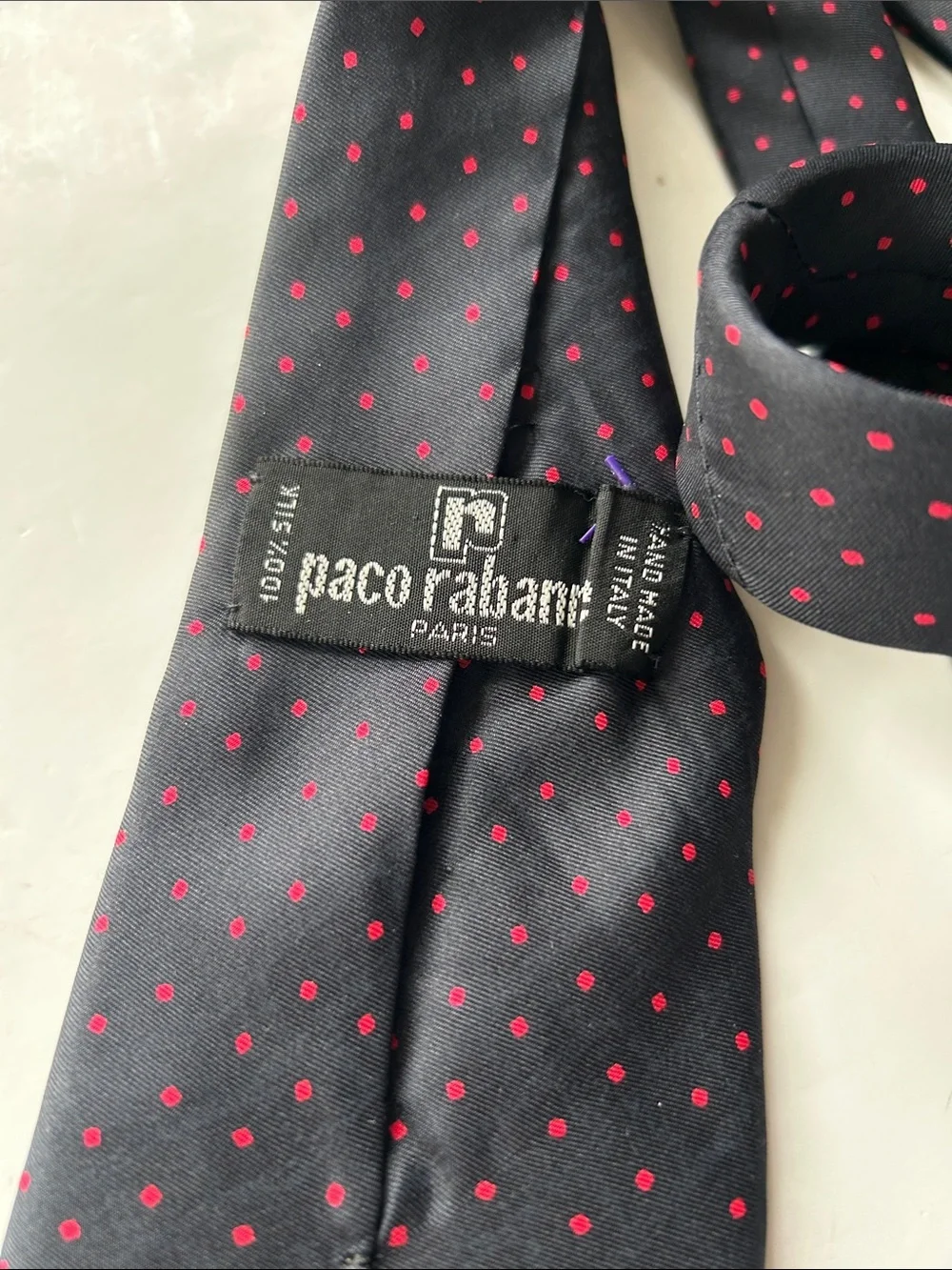 Paco Rabanne Black Silk Tie with Red Microdots